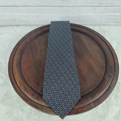 Men's John Varvatos Necktie Black Navy Abstract Silk Designer Italy 56" - Image 1 of 4