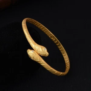 Double Head Snake Bracelet Bangle Cuff Gold Texture Wire 925 Silver Adjustable - Picture 1 of 11
