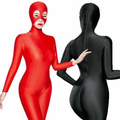 Womens 2 Way Zipper Zentai Party Costume Bodysuit Shiny Catsuit Unitard Jumpsuit - Photo 1/4