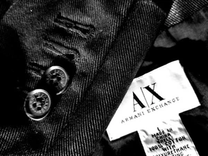 Armani Exchange Waxed glossy black elbow patch sport Coat Blazer Jacket L - Picture 1 of 7