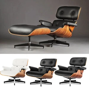 Tall Eames Lounge Chair and Ottoman Walnut Rosewood Swivel Armchair Real Leather - Picture 1 of 103