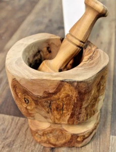 5 1/4" x 5" Arte Legno mediterran Olivenholz Fuß Basis Mörser und Stößel - Bild 1 von 6