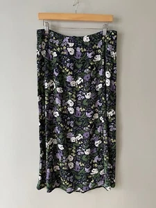M&S Collection Floral Long Skirt Purple UK 14 Viscose Elasticated Waist - Picture 1 of 10