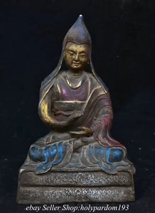 9.6" Old Chinese Bronze Painting Je Tsongkhapa Buddha Statue Sculpture - Picture 1 of 12