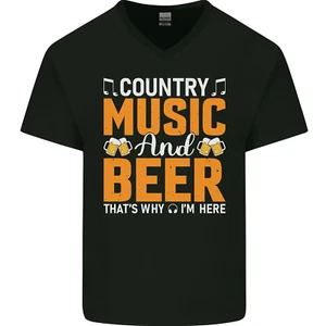 Country Music and Beer Thats Why Im Here Mens V-Neck Cotton T-Shirt - Picture 1 of 37