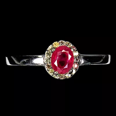 925 Sterling Silver Ring Oval Ruby Sapphire Gemstone Jewelry - Image 1 of 4