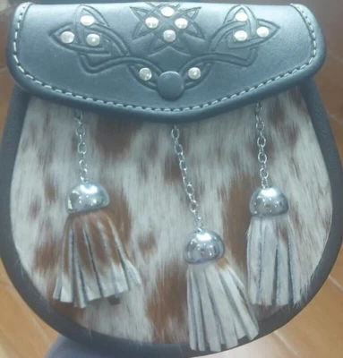 BBI Scottish Leather Sporran Celtic Kilt Bag Traditional High Land Wear Chain Belt