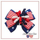 Girls 4Th Of July Patriotic Layered Hair Bow, Usa Flag Stars & Stripes Hair Bow