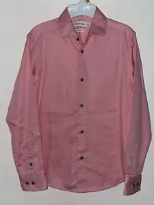 EUC Calvin Klein Boy's Size 12 Sateen Collared Button Up Pink Dress Shirt - Picture 1 of 3