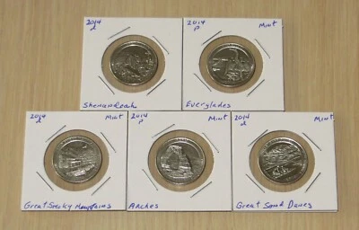 5- U.S. National Park Quarters 3P6-10 2014 Uncirculated Quarters see list! - Image 1 of 4