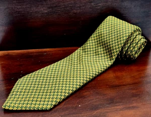 Vintage Ede & Ravenscroft Tie Mens 100% Silk Houndstooth England Gold Green - Picture 1 of 13