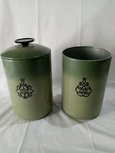 WEST BEND AVOCADO GREEN 2 PIECE CANISTER SET FLOUR SUGAR w/ 1 Lid 8.75" Tall - Picture 1 of 12