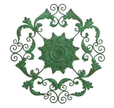 Medallón de pared floral de hierro extra grande de 50 pulgadas azul verde hoja de acanto Foto 1 de 2