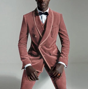 2 Piece Men Velvet Suits Dinner Jacket Formal Pants Shawl Collar Coat Wedding - Picture 1 of 19