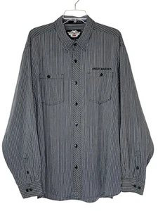 Harley Davidson Black White Striped Long Sleeve Collared Shirt Mens Tall 2XL - Picture 1 of 7