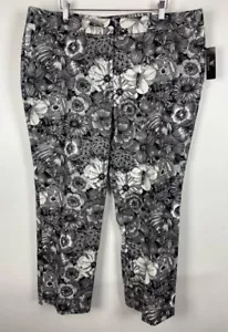 Worthington Womens Ankle Pants Black White Floral Pockets Stretch 18 New - Picture 1 of 7