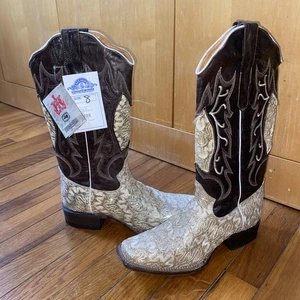 NWT Tanner Mark Brown Boots Floral Lace Sequin Glitter Sparkle Western Size 8 - Picture 1 of 22