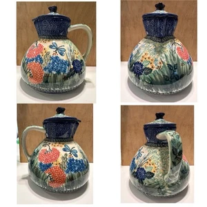 Brocca ceramica polacca pezzo unico teiera Teresa Liana fiore farfalla Boleslawiec - Foto 1 di 10
