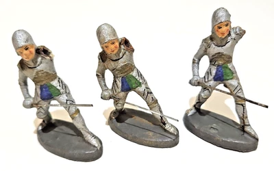 Elastolin Knights Toy Soldiers Germany Lot of 3 Damaged No Shields Composition  - Image 1 of 4