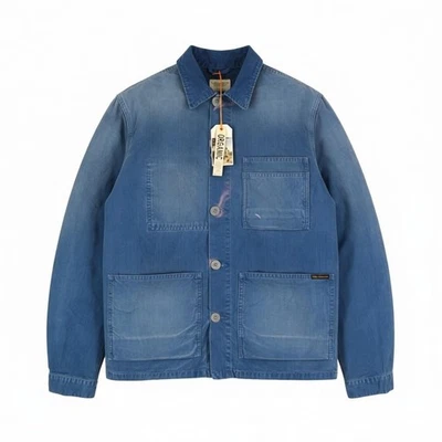 NUDIE JEANS Paul Men's Jacket M Worker Denim Blue Washed Polo Button * - image 1 of 4