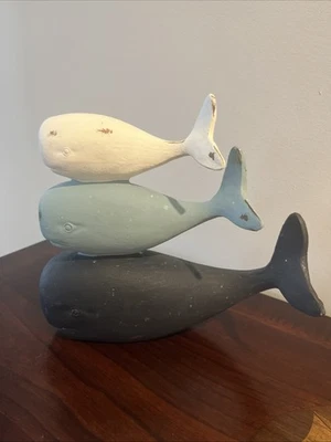 "Escultura de arte de ballena 8"" blanco, azul y negro aspecto envejecido poliestireno" Foto 1 de 4
