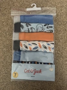 Cat & Jack™ Boys' 7pk Summer Palm Trees & Surfing Boxer Briefs Blue Orange NEW - Picture 1 of 5