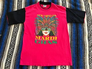 Vintage 1990 New Orleans Mardi Gras Hot Pink Black Crew Neck Retro T Shirt Sz XL - Picture 1 of 11