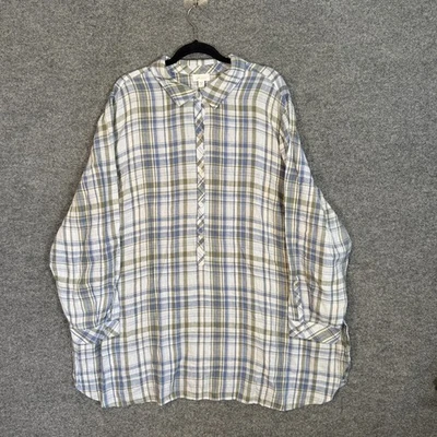 J.Jill 衬衫女式 4X XXXXL 蓝色方格亚麻衬衫套衫大码 — 第 1/4 张图片