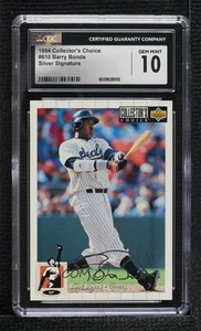 1994 Collector's Choice Silver Foil Signature Barry Bonds #610 CGC 10 Gem Mint - Picture 1 of 3