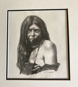 R.G. Smith Art: 1996 "Apache Girl" Original Signed Matted Drawing ~11" x 14" - Picture 1 of 4