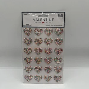 Valentinstag Papier Basteln Multicolor Glitzer Herz Aufkleber 24 Stück - Bild 1 von 2