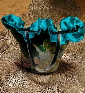 Kirks Folly Velvet Purse Tote Floral Sequined Outline 15" Tall Zippered Close - Picture 1 of 13