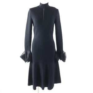 AKRIS Silk Blend Long Knit Dress With Tulle Sleeves Black Size 34  Women's - Picture 1 of 10