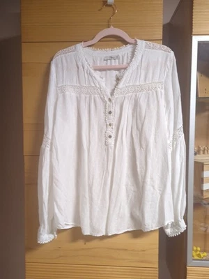 LTB Bluse XXL Wie 44/46  Rhein Weiss Mit Spitze Gehäkelt Gold Messing Knöpfe  - Bild 1 von 4