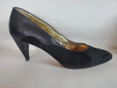 Salto alto Walter Steiger tamanho 9 AA preto camurça e couro - Imagem 1 de 4