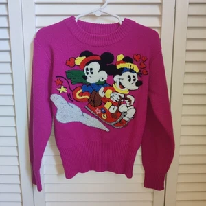 Sunday Comics Vintage Mickey & Minnie Winter Knit Sweater Girls Size 5 - Picture 1 of 5