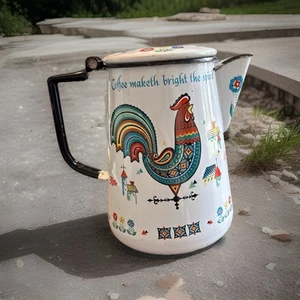 Cafetera percoladora Berggren esmaltada de arte popular vintage - sin tapa/cesta de vidrio - Imagen 1 de 17
