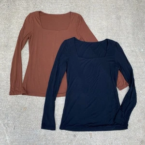 Nutssfiree doppelt gefütterte Langarmshirts mit eckigem Ausschnitt schwarz und braun Small - Bild 1 von 6