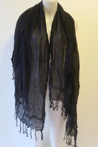 *Womens Calypso Christiane Celle Black Linen Viscose Blend Fringed Scarf OS - Picture 1 of 6