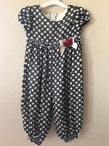 Bonnie Baby Black Polka Dot Rose Applique Bows Sequins Short Sleeve Jumpsuit 18M - Picture 1 of 5