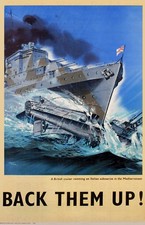 WW2 Propaganda Poster British Cruiser BACK THEM UP - WWII Art Naval, Submarine