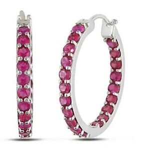 2.20CT Round Simulated Ruby Inside Outside Hoop Earrings 14k White Gold Over