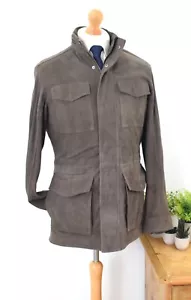 HACKETT Goat Suede Field Jacket £650 Size Small 38/48 M65 Taupe Leather Utility - Picture 1 of 23