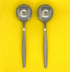 Set of 2 NORITAKE Ns3 Pattern 18-8 Stainless Flatware Round Soup Spoons 6-3/4" - Picture 1 of 2