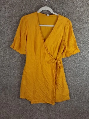 Antiguo Vestido Azul Marino Para Mujer Manga Campana Envolvente Amarillo Mostaza Boho Informal Carrera Foto 1 de 4