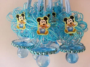 12 Baby Mickey Mouse Pacifier Necklaces Baby Shower Game Favors Prizes Boy Decor - Picture 1 of 10