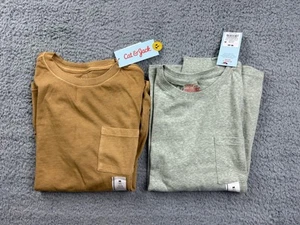 2x Cat & Jack Boy's Size Medium (8) Long Sleeve Pocket T-Shirt Olive & Brown - Picture 1 of 6