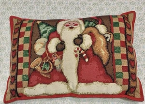 Santa Claus Tapestry Holiday Pillow Dual Sides Toy Bag Hearts Checks 19" x 13" - Foto 1 di 9