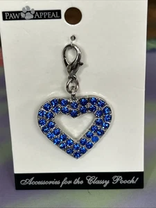 Pretty Paw Appeal Blue Rhinestone Open Heart Charm Tag Necklace Dog Cat Pet New - Picture 1 of 6