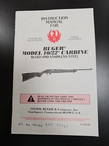 RUGER MODEL 10/22 CARBINE BLUED & STAINLESS STEEL Instruction Manual 1993 - Picture 1 of 2